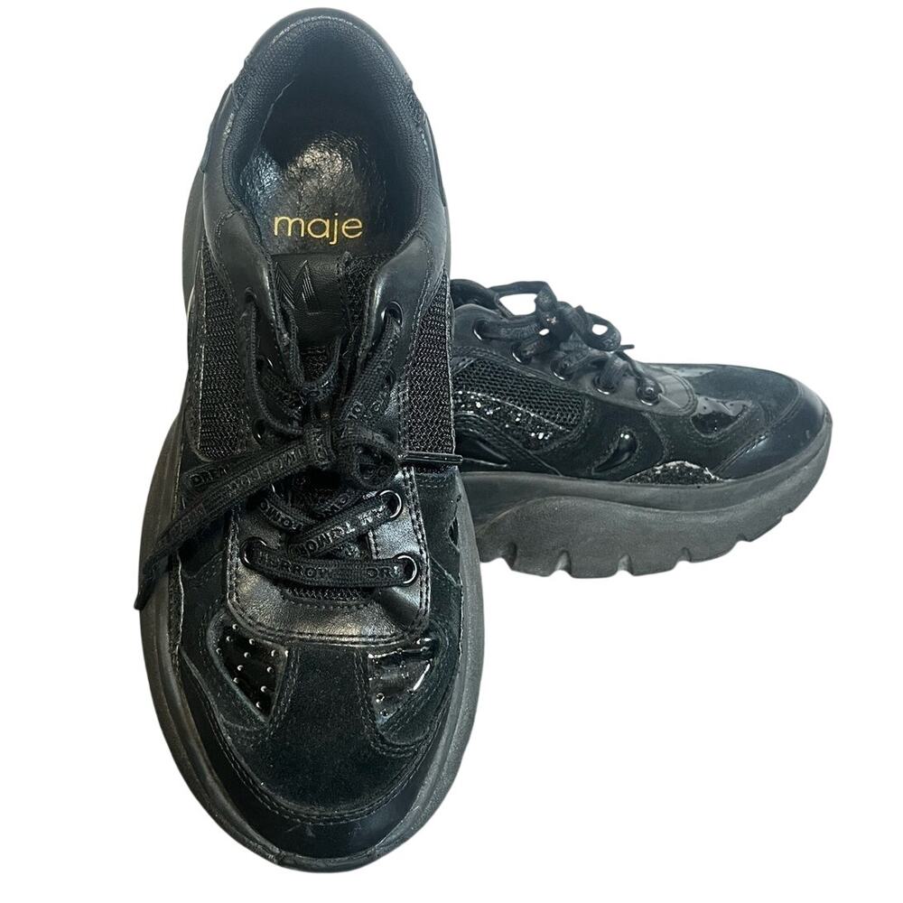 Maje Black Luxury Leather H18 Faster Chunky Sneakers Women's Size 38EU USED